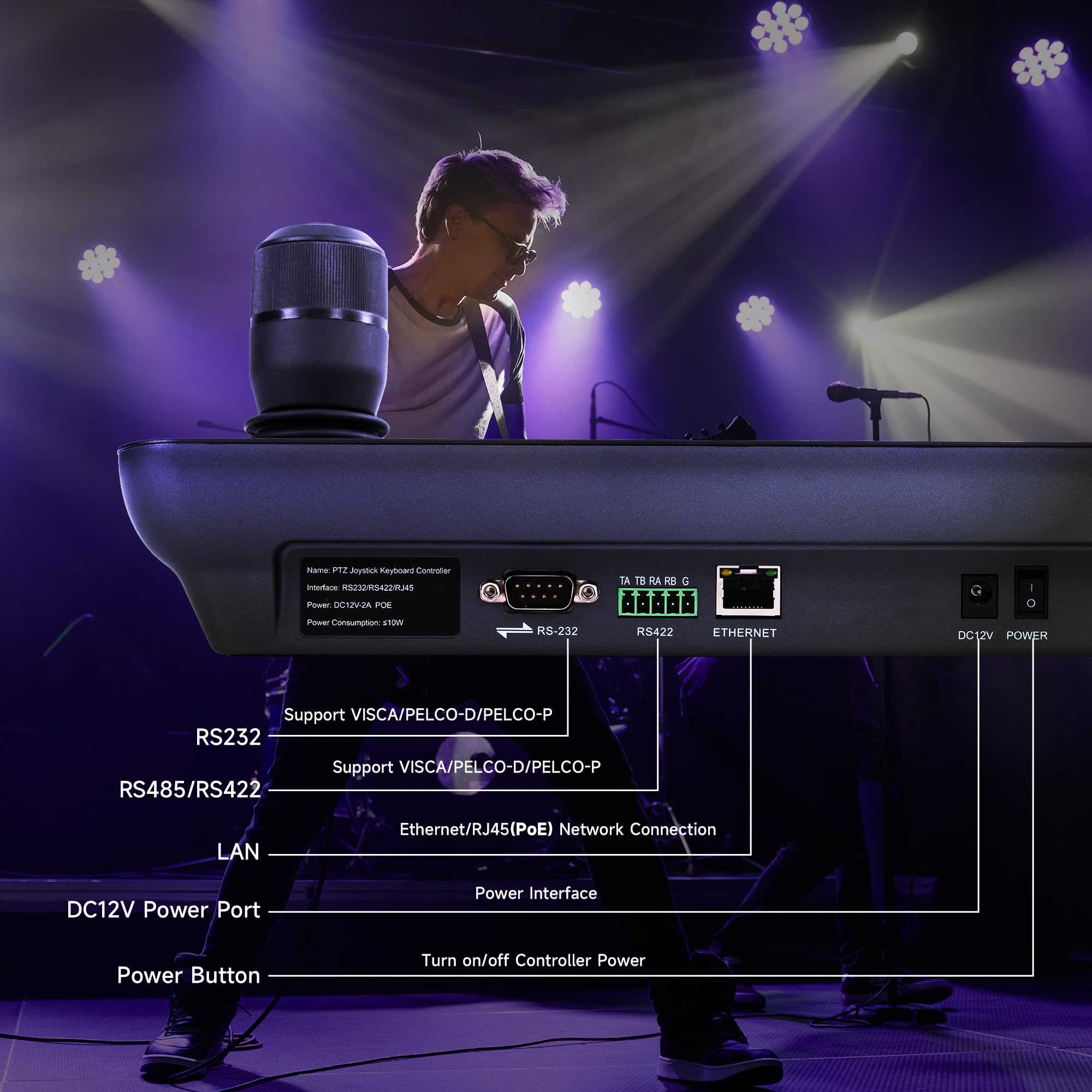 Tenveo Controller per Telecamera PTZ IP NDI con Anteprima a Schermo Quadruplo da 7", Tastiera di Controllo con Joystick 4D per Streaming in Chiesa, Eventi Live, supporta NDI PoE VISCA Pelco-D/P