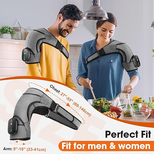 Miniatura 6 de Almohadilla térmica de hombro con masaje, envoltura térmica para el dolor sin cable, soporte de hombro calentado para mujeres y hombres, dolor de