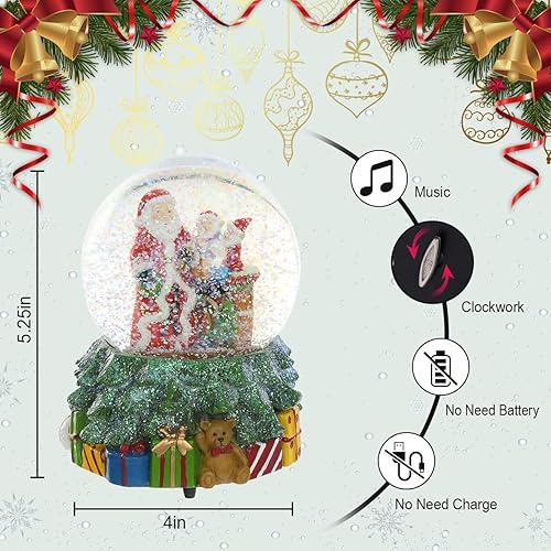 Miniatura 6 de Globo de nieve de cristal de Navidad Polystone Musical Water Globe con música para decoración navideña, Papá Noel y muñeco de nieve Papá Noel,Casa