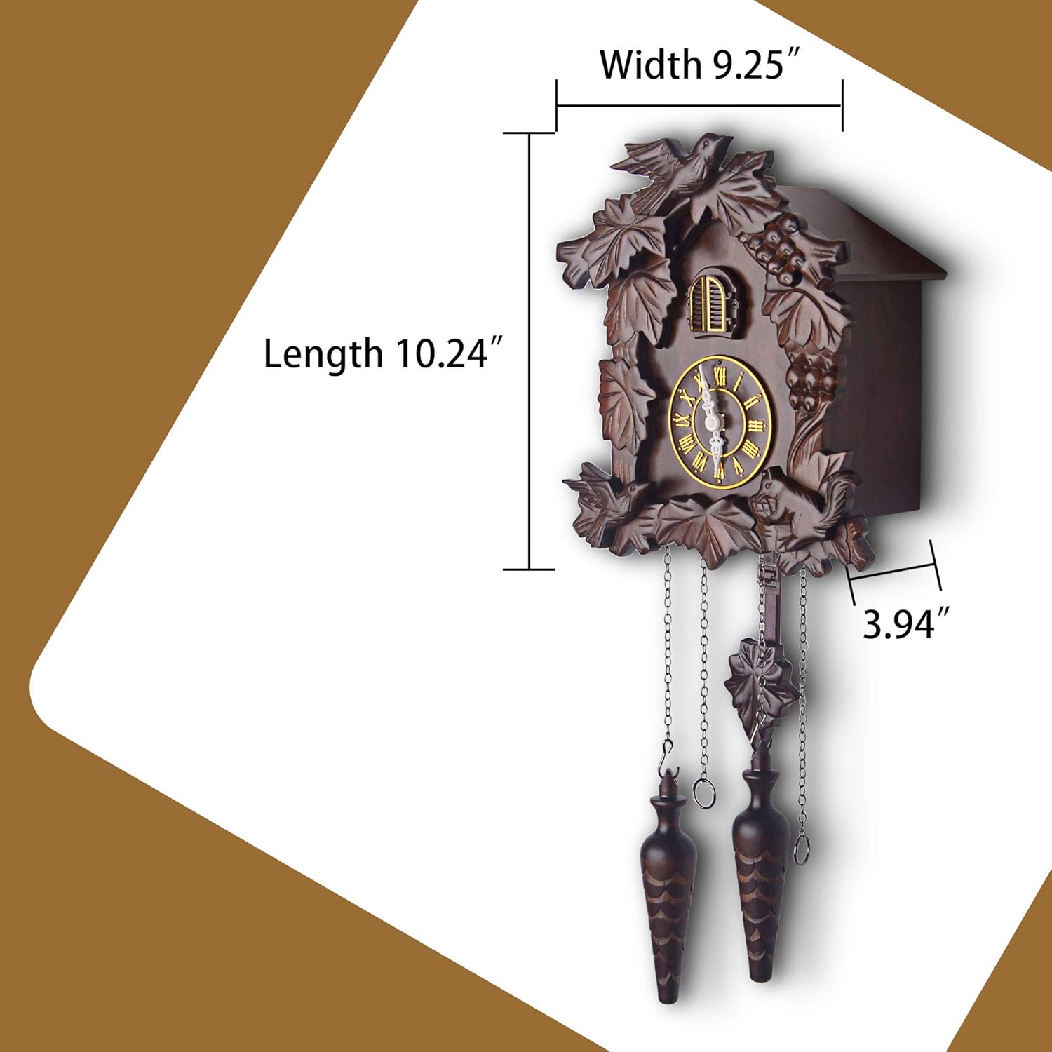 Kendal Large Vintage Cuckoo Clock - Handcrafted Wood Wall Clock With Singing Bird & Night Shut-Off
