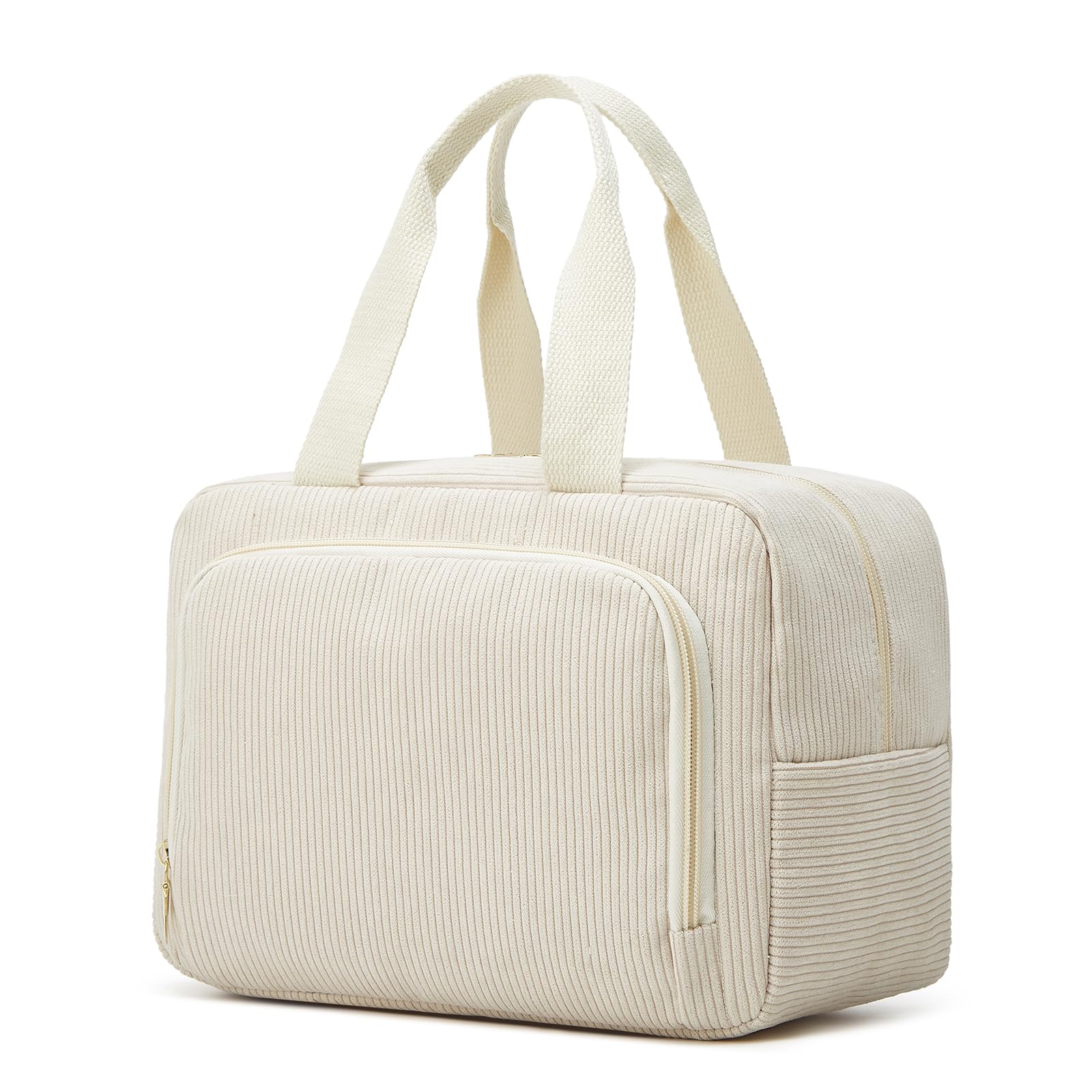 Funtlend Damen Kosmetiktasche M Größe (7,8L) - Große Cord Kulturtasche mit Tragegriff für Makeup,Toilettenartikel,Alltag & Reise