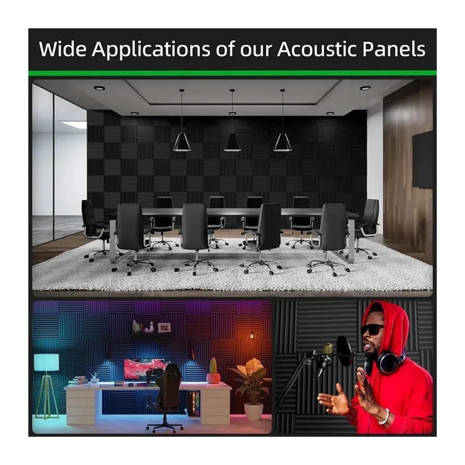 Paneles Acusticos 12/24Pcs Self-Adhesive Studio Acoustic Foam Panels High Density Soundproof Wall for Gaming Room Home 30x30x2.5cm(Black and Gray,24pcs)