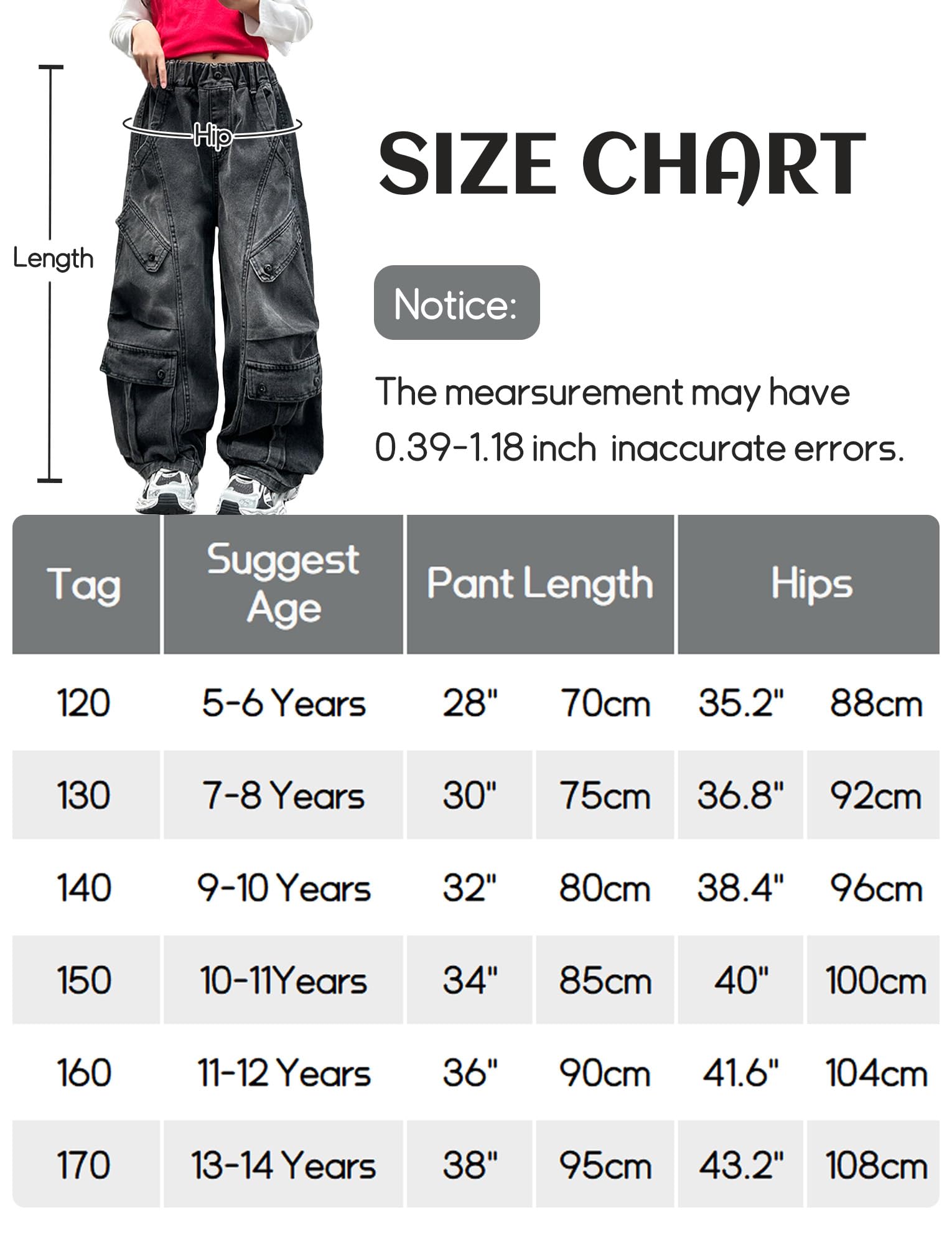 Maeau Jeans Jambes Larges pour Fille, Camo Pantalon Droit Taille Élastique, Jeans Cargo de Jazz Danse Décontracté Ample, Printemps Automne, Taille 120-170/5-14 Ans
