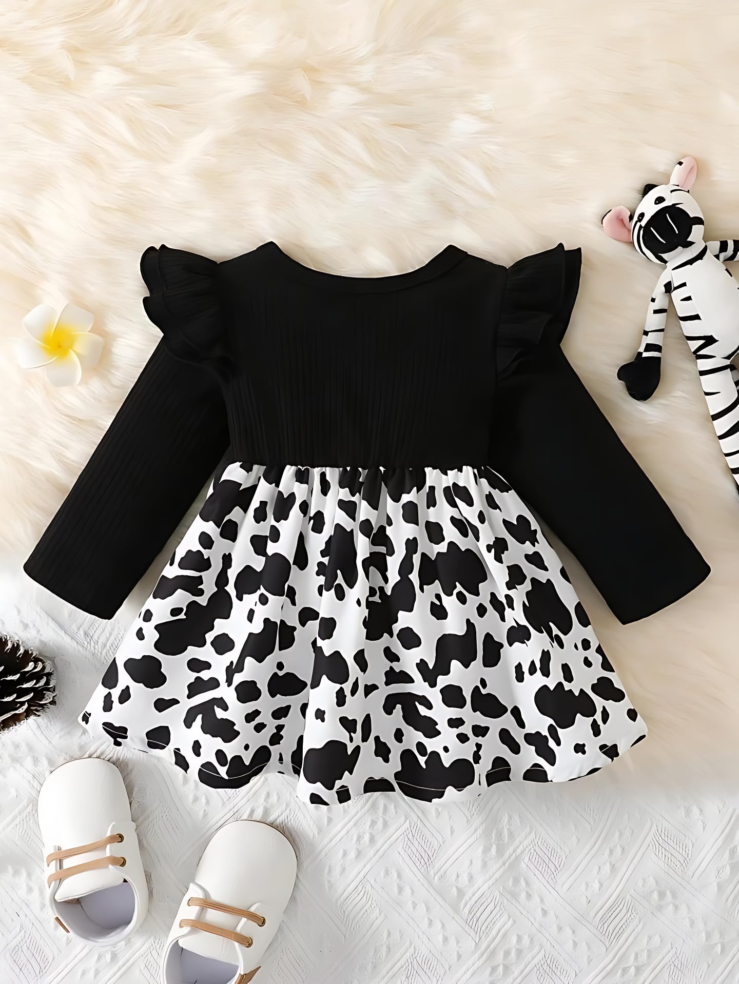 Buy & Try by Dharmikaay Girl's Lycra Floral Printed Frock Dress for Girls Short Frock Baby Princess Western Dresses| Stylish Fancy Kids Clothing for Festival, Birthday, Fashion. 3-4 Years - Image 2 thumbnail