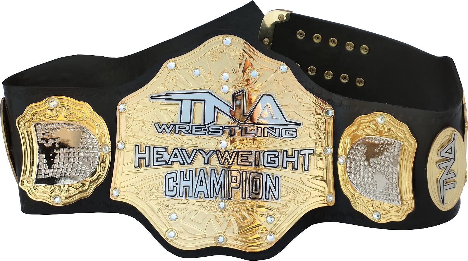 TNA Wildcat Heavyweight Championship Double Layer Gold Plated Leather Replica Title Belt Black, Large