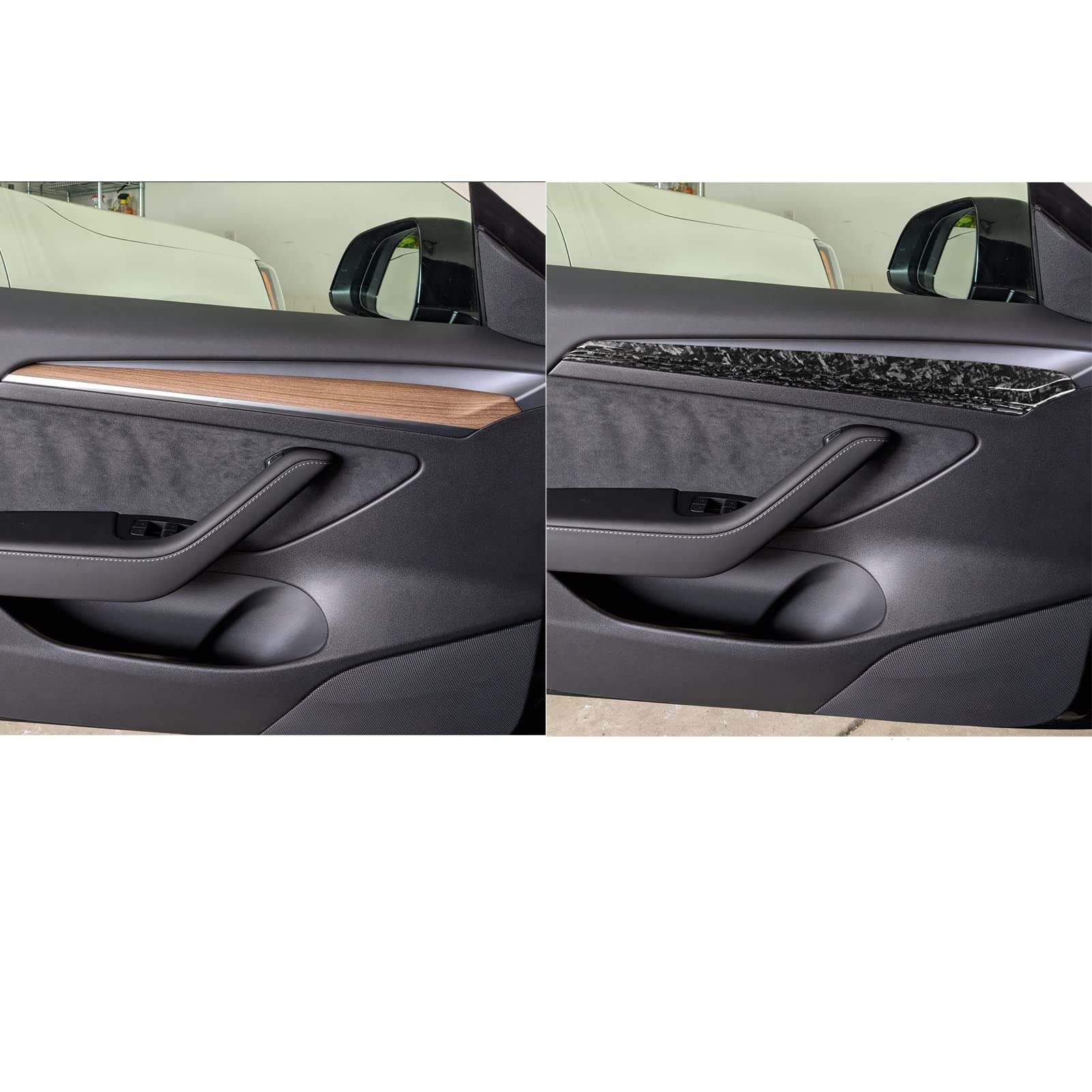 Kompatybilny z Tesla Model Y 2020+ Model 3 2017-2022 kuty panel wewnętrzny z włókna węglowego pasek dekoracyjny akcesoria do wnętrza samochodu naklejka (kolor: czarny)