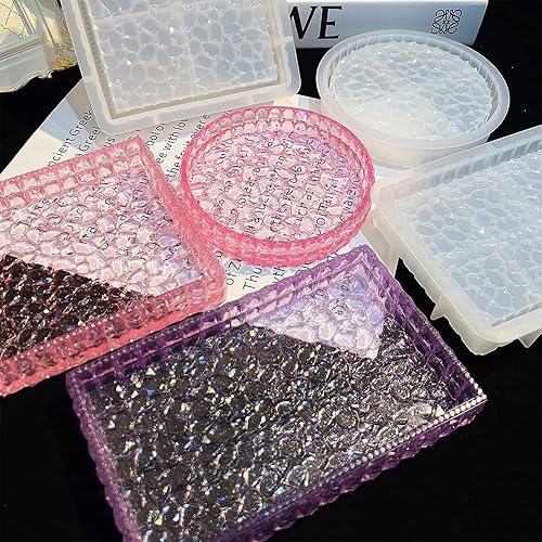 Miniatura 2 de 3 moldes de bandeja de resina de diamante con bordes, moldes de bandeja de silicona para fundición de resina, molde cuadrado rectangular redondo
