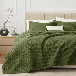 EXQ Home Quilt Set Full Queen Size Forest Green 3 Piece