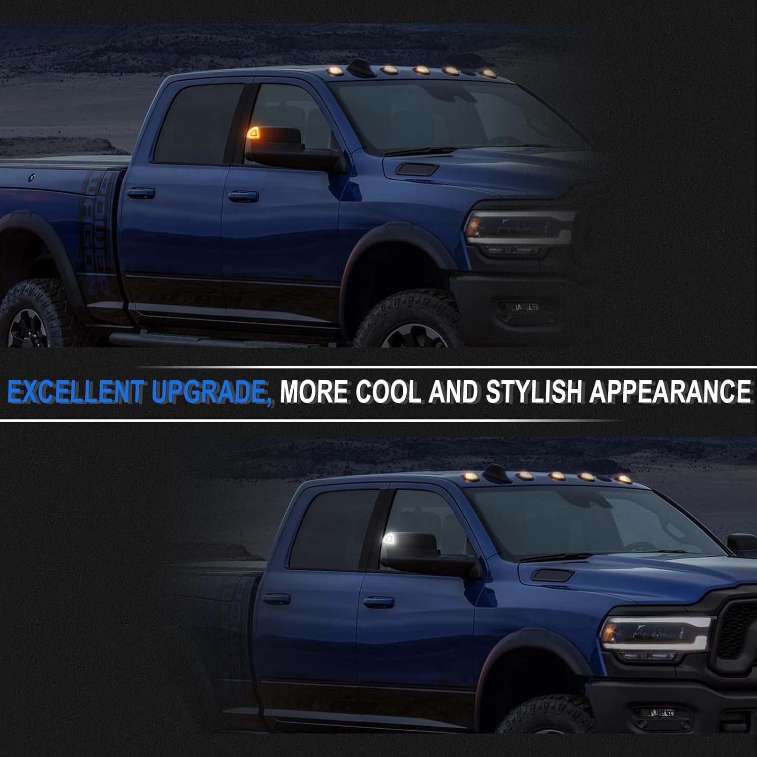 LED Tow Mirror Light Compatible with 2021 2022 2023 RAM 1500, Amber Turn Signal Light White Position Lamp for 2019-2022 RAM 2500 3500