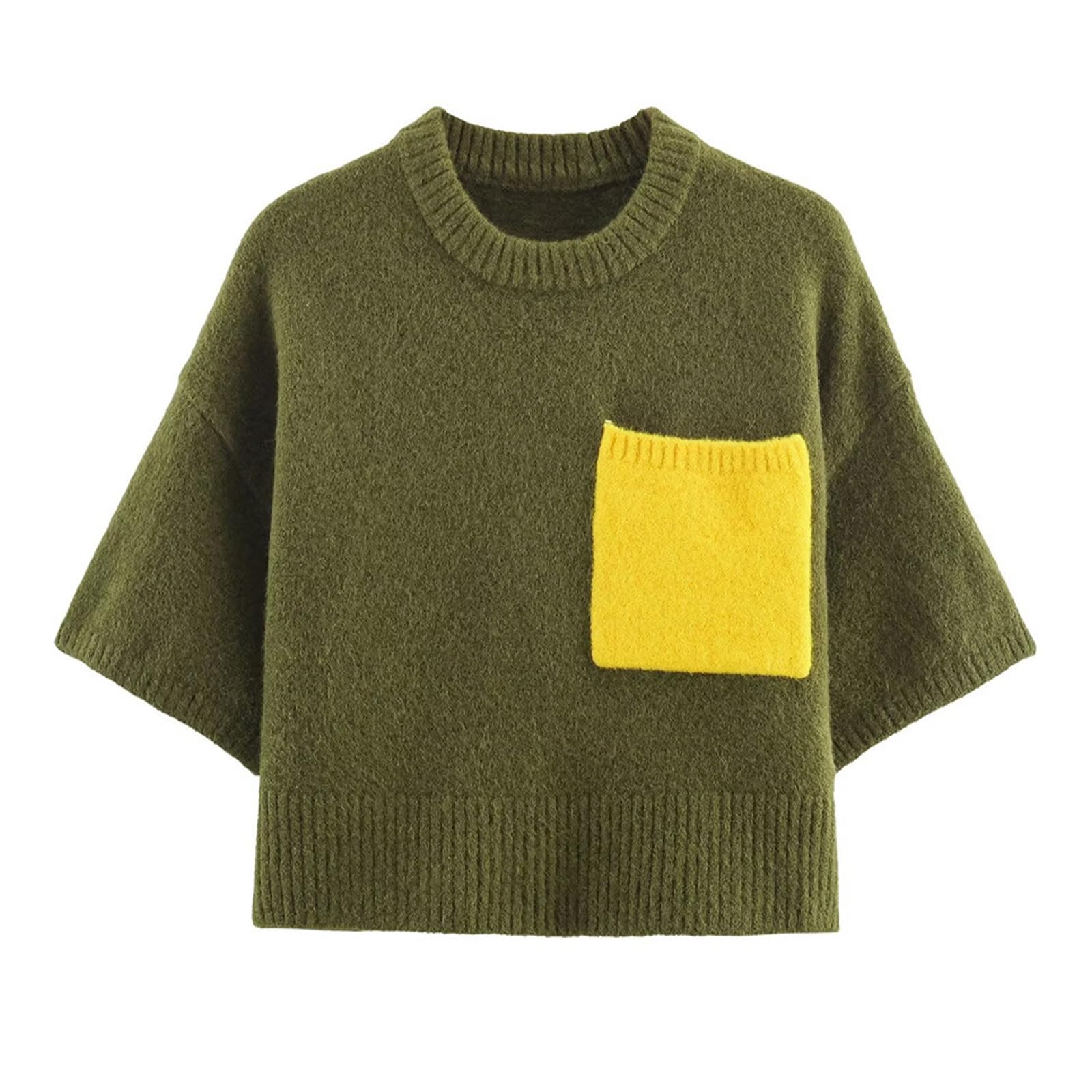 Cropped Sweater Vest Casual Crew Neck Loose Knit Pullover Sleeveless Sweater