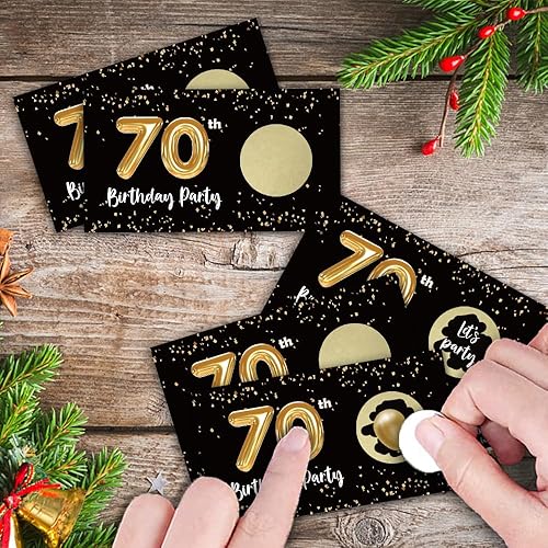 Miniatura 6 de REWIDPARTY Tarjetas de juego para raspar para fiesta de 70 cumpleaños para adultos (32 piezas) en negro y dorado para 70 cumpleaños, suministros