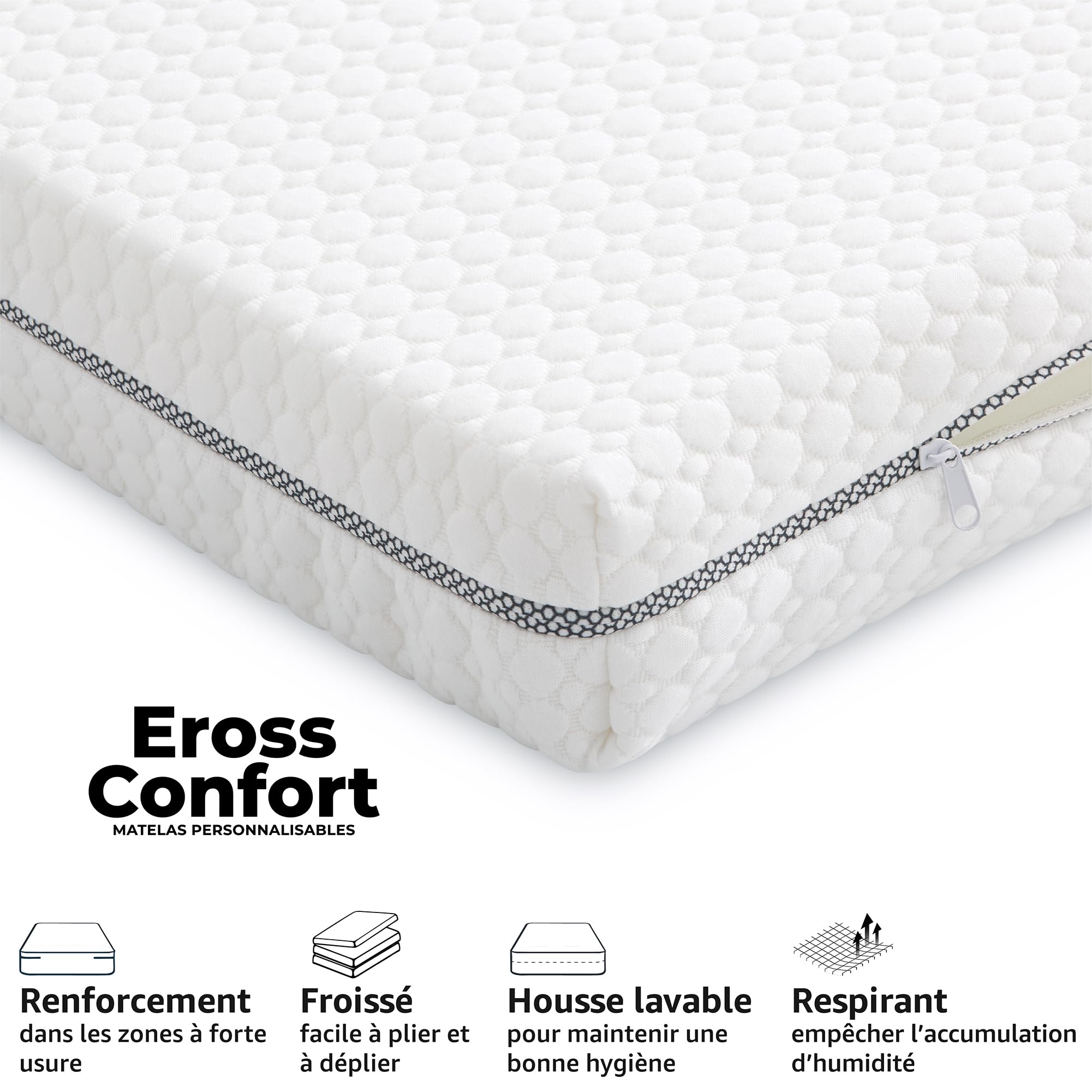 Matelas 120 x 180 cm pour canapé lit, système Italien, déhoussable, Lavable, Respirant, hypoallergénique, Noyau Mousse HD fermeté Moyenne supérieure. Canapé Non Inclus.