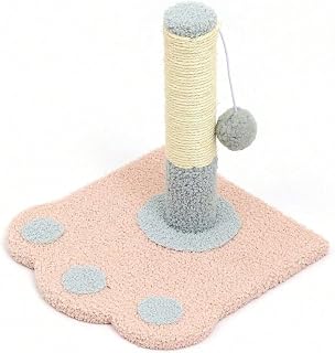 Cat Scratching Tower – Cute Paw & Flower Design Post with Pom Ball Toy, Soft Carpet Base, Sizes (Pink)