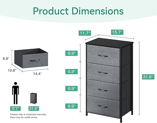 Miniatura 3 de AODK Cómoda para dormitorio con 4 cajones de almacenamiento, pequeña cómoda de tela con marco de acero resistente, cómoda para armario con parte