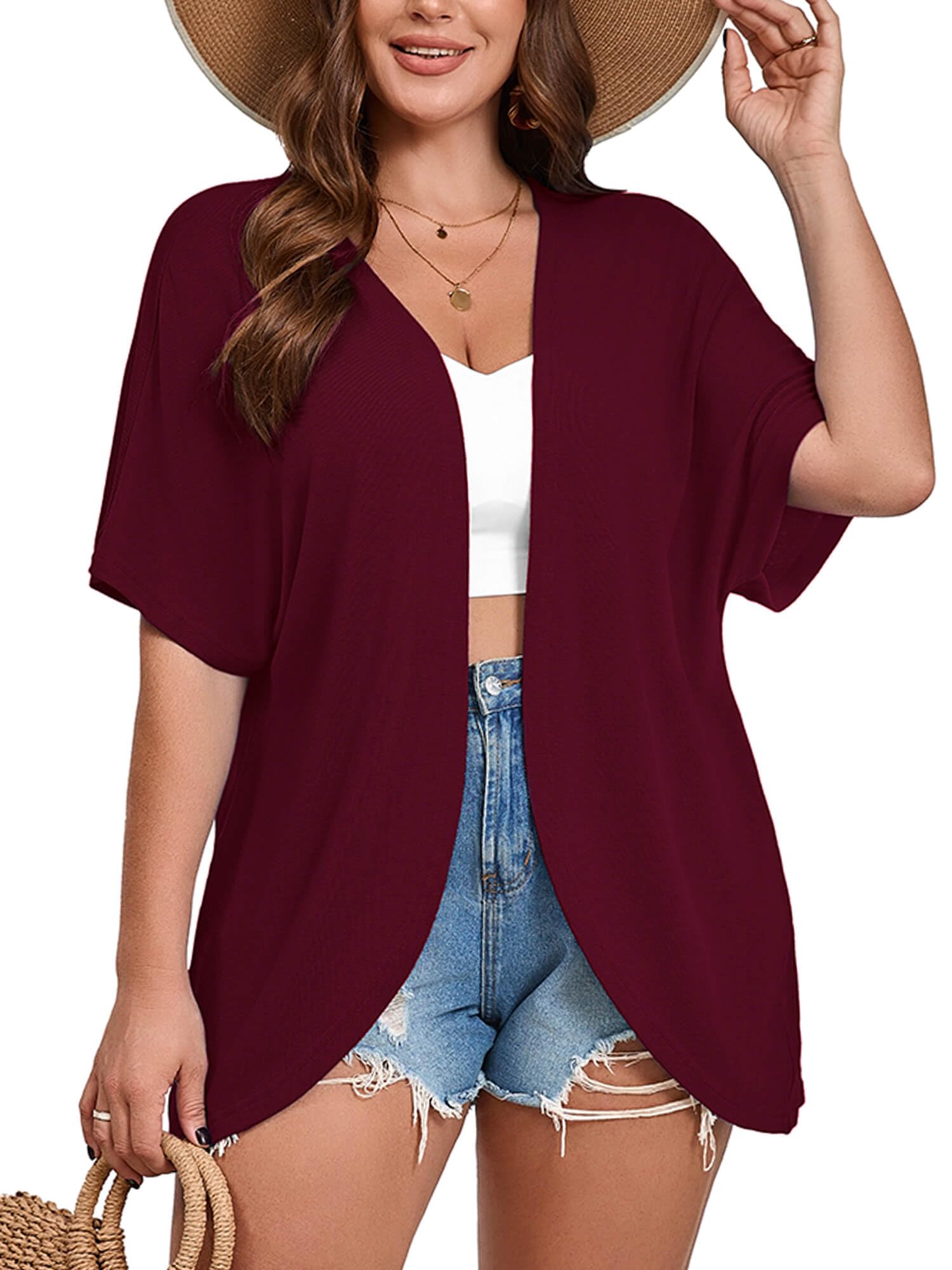AusLook Plus Size Short Sleeve Summer Cardigan for Women Lightweight 1X-5X