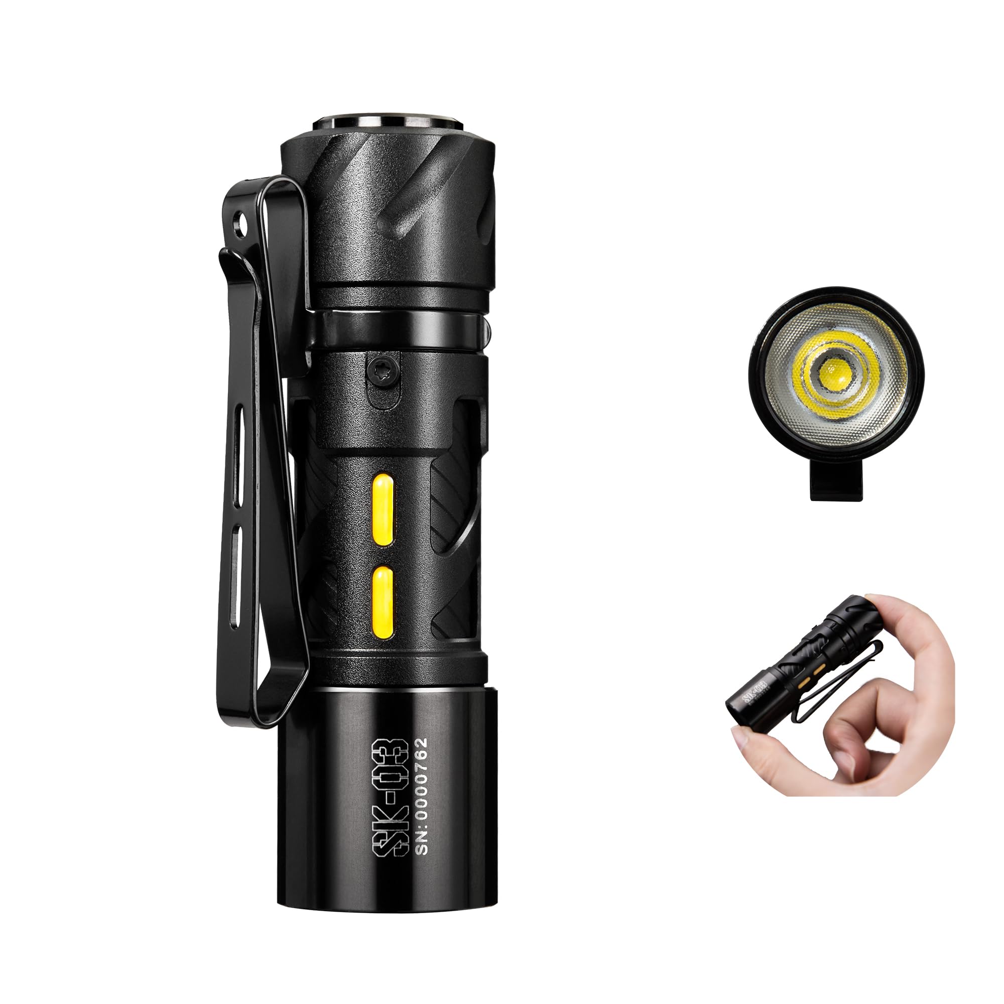 LOOP GEAR SK03 Taschenlampe Klein 1000 Lumen mit Clip, Mini EDC Flashlight mit Wiederaufladbar Batterien, IP65 Wasserdicht, 6 Modi & Farbfilter für Camping, Outdoor, Notfall (Schwarz)