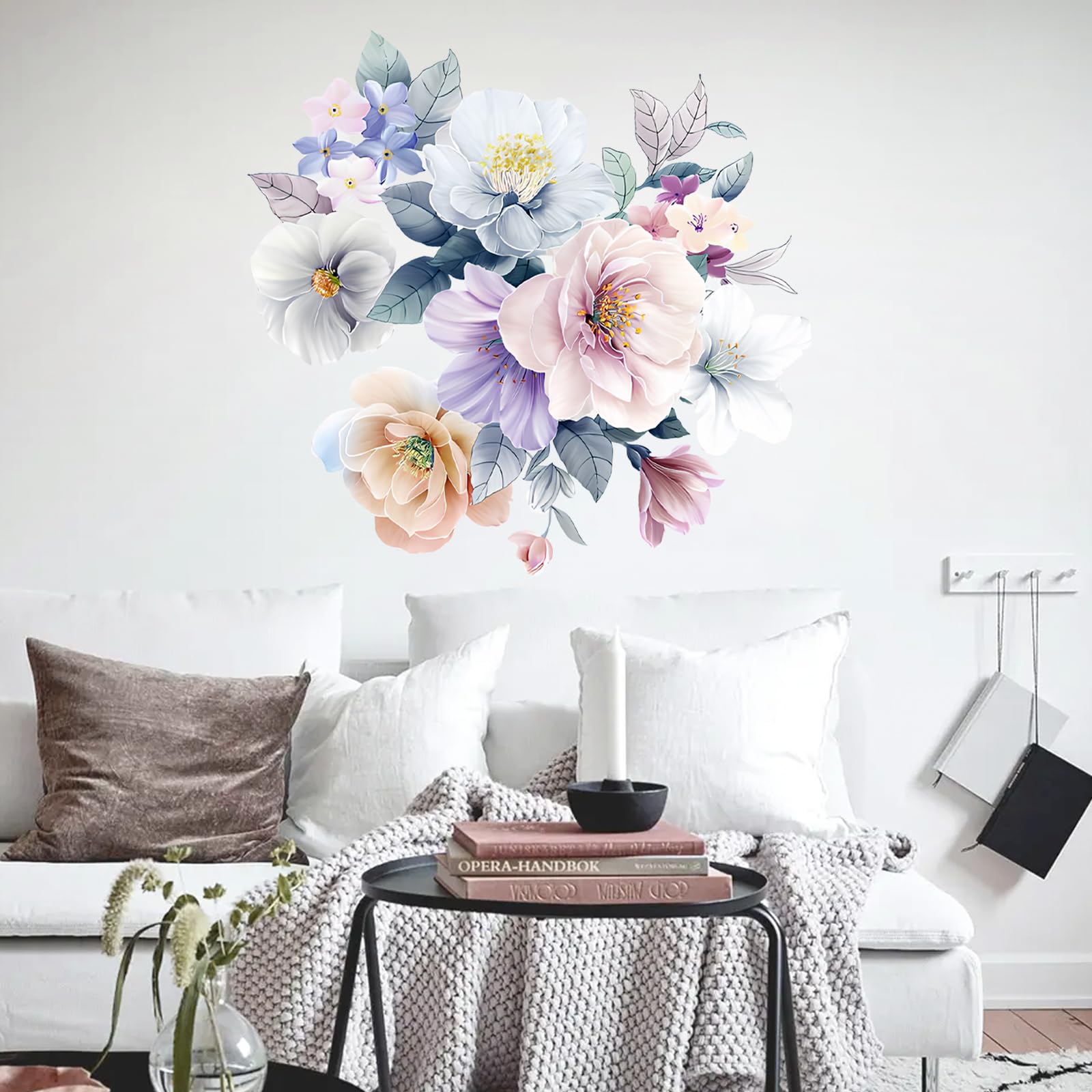 Adesivo Murale Rimovibile Con Peonie E Rose Rosa Vintage | Decorazione Parete Per Soggiorno E Camera