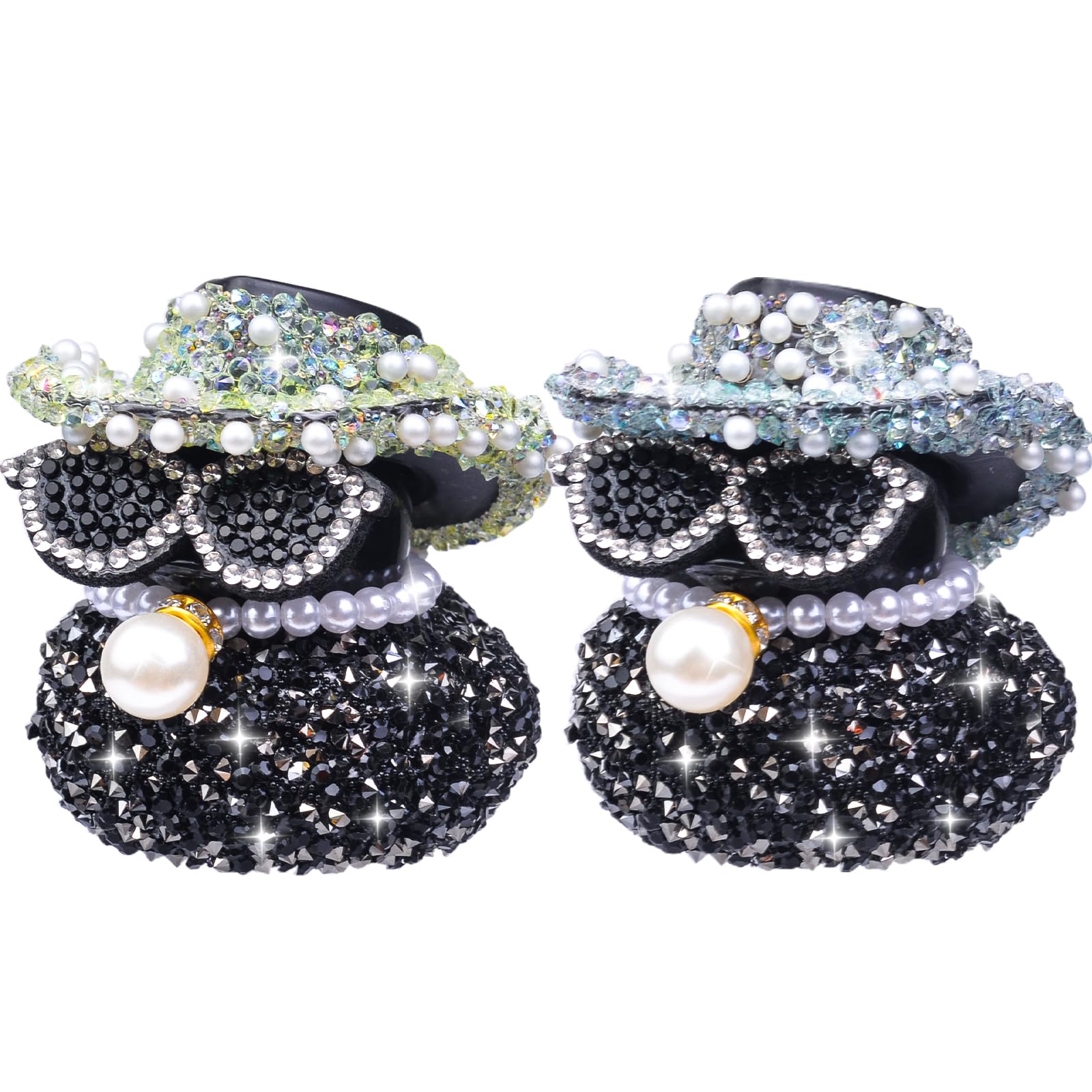 Mwmoeen Strassstein Gummiente Auto Ornamente, 2 stück Gummi Ente Auto Armaturenbrett Dekoration, Mini Ente mit glänzender Cowboyhut und Sonnenbrille für Auto, Büro, Schreibtisch Dekoration