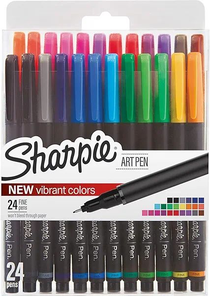 Sharpie Felt Tip Pens, Fine Point (0.4mm), Assorted, 24 Count - Perfect for Journaling, Art, Drawing, Coloring, Writing, School Classroom, Teacher Supplies