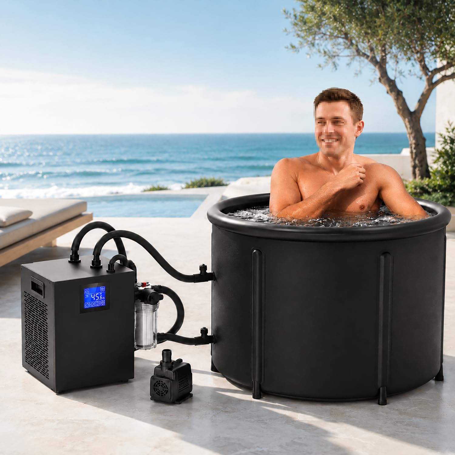 aigahealzhou Cold Plunge Chiller 1/3HP for Ice Bath, Dual Water Pump System with Submersible Pump, External PP Filter, R290, LED Temperature Control, Low Noise Water Chiller for 300L Home Bath Tubs