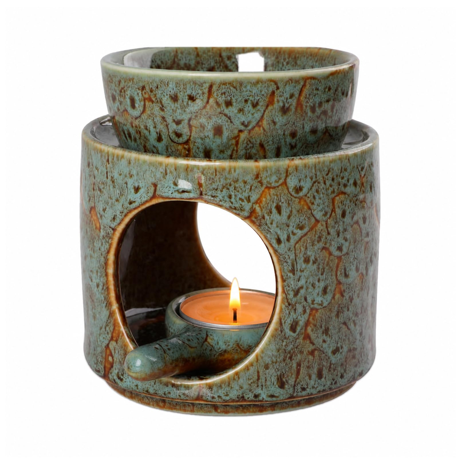 Wax Melt Burner Set with Wax Melting Spoon Oil Burners Speckled Green