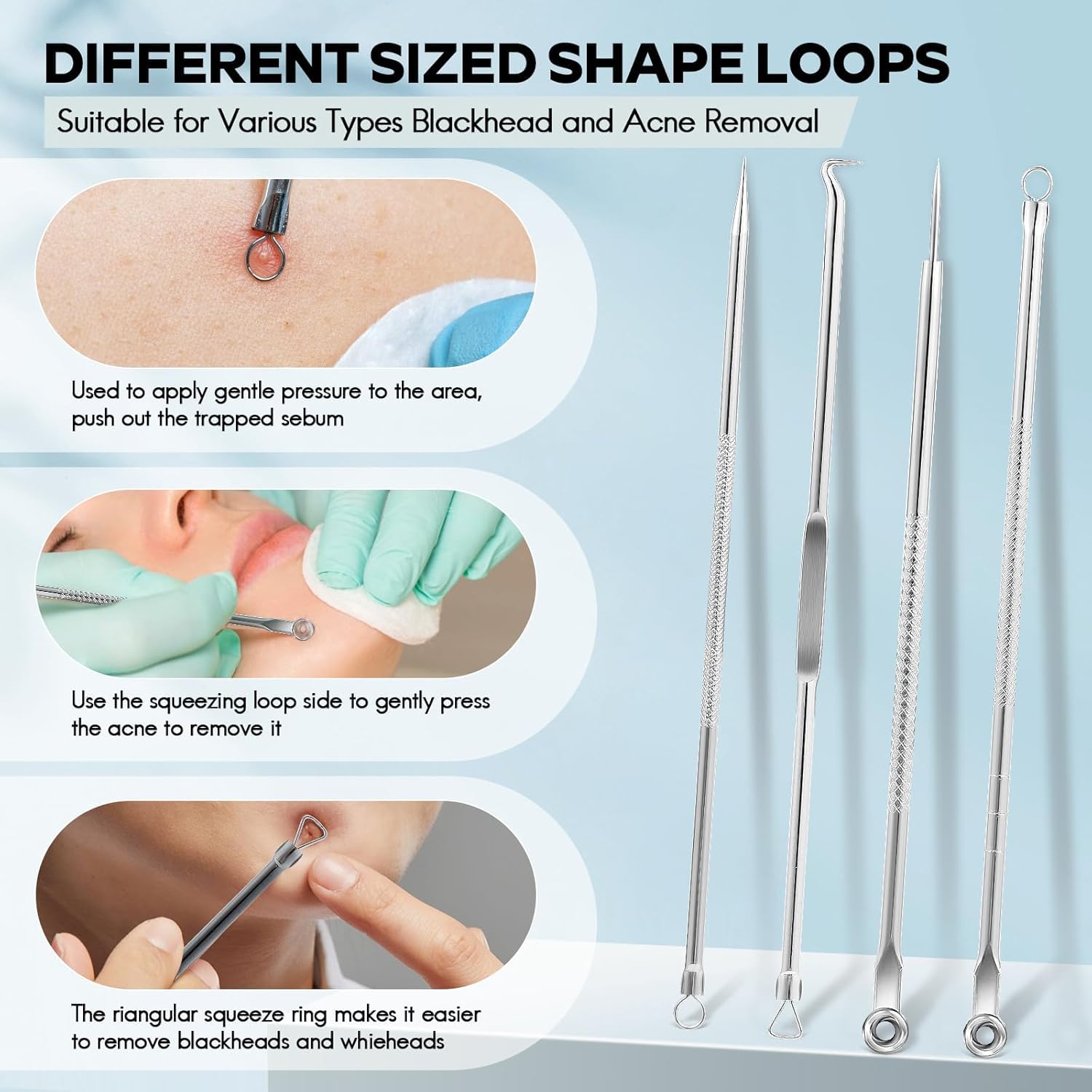 Keli 4 in 1 Blackhead Remover Pimple Popper Tool Box, Pimple Extractor Acne Tools for Face Nose, Stainless Acne Needle Zit Popping Removal Facials Tool 1