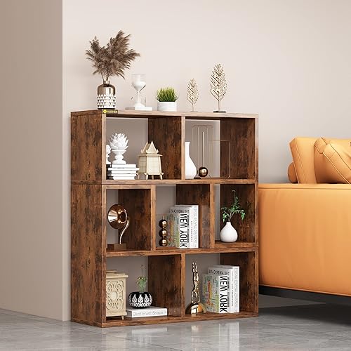 ALISENED Sistema de estantería organizadora de 7 cubos, estantería moderna, estantería abierta para libros, estantería de madera, estantes de