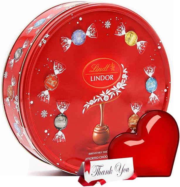 Lindt Lindor Chocolates Truffles Tin - Lindt Gift Tin - Lindt Truffles Milk/White/Assorted/Dark/Swiss Chocolate - Chocolate Gift for her - Valentines Day Gifts - Mothers Day, Presents for him 450g
