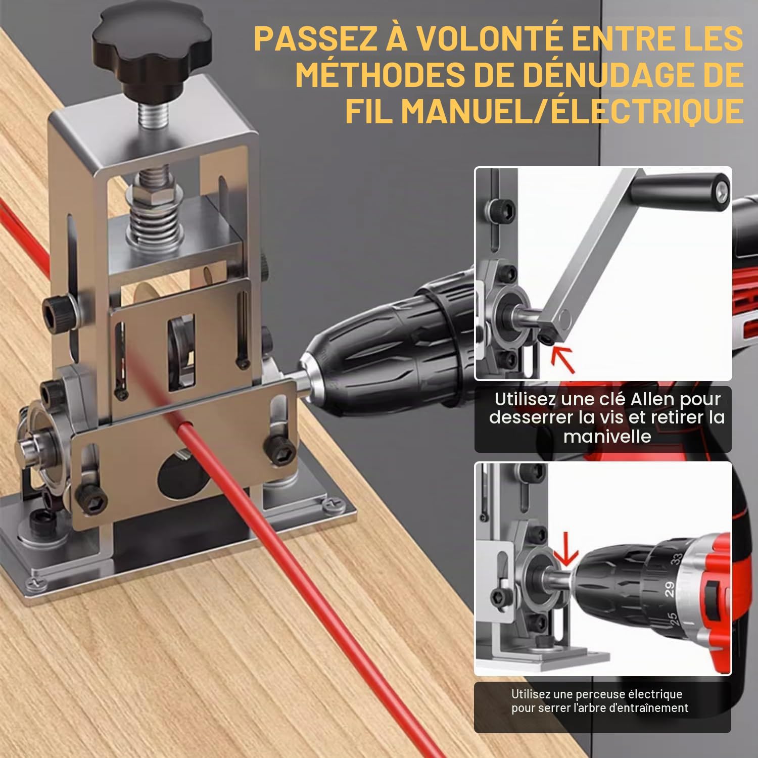Automatique Avec Denudeur de Cable Electrique, Machine a Denuder Le Cuivre Entraînée Par Une Manivelle Ou Une Perceuse, Outil à Dénuder Les Déchets De Câbles Pour Le Recyclage Des Fils