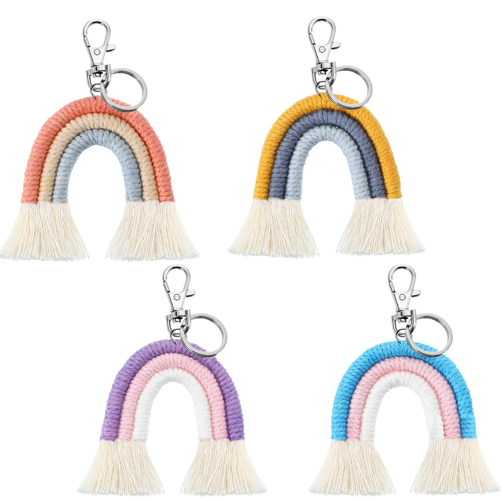 Hicarer4 Pieces Rainbow Tassel Keychain Weaving Rainbow Tassel Charm Keyring Handmade Colorful Boho Key Holder Bag Wallet Purse Key Chain for Women Girls