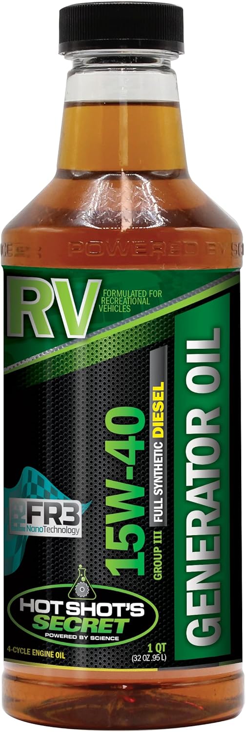 Hot Shot's Secret RV Diesel Generator Oil 15W-40 1 Quart (32 oz) - Reduces Wear 71% & Oil Use 78%
