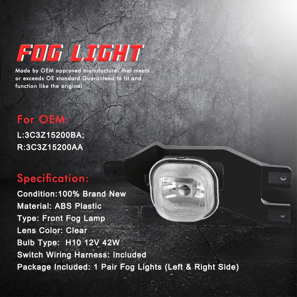 Driving Fog Lights Lamps Replacement for 1999-2004 Ford F250 350 450 550(Super Duty) 2001-2004 Ford Excursion with H10 12V 42W Halogen Bulbs (Clear Lens)