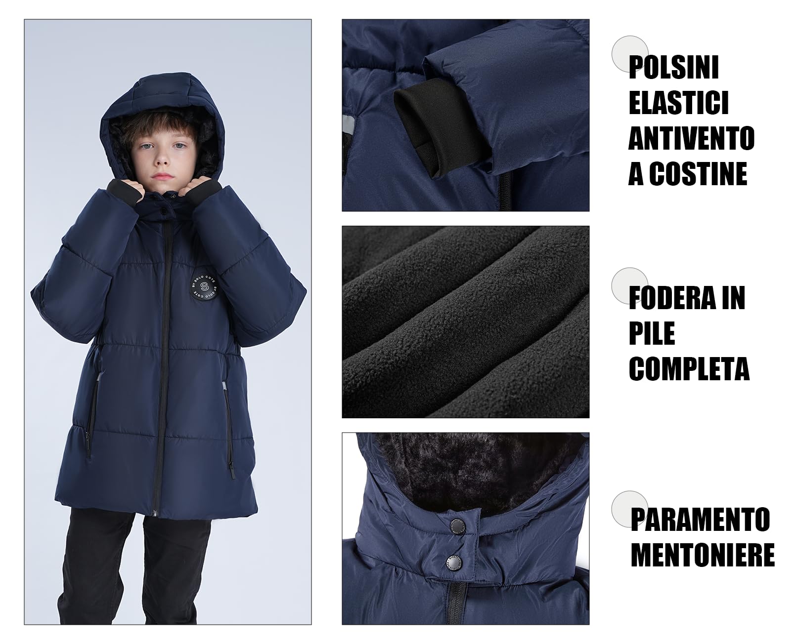 SOLOCOTE Cappotto inverno per ragazzi con fodera in fleece pesante idrofugo antivento con cappuccio Parka per bambini