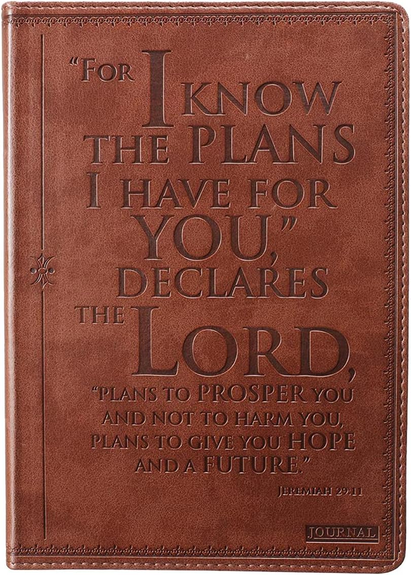 Christian Art Gifts Classic Journal I Know The Plans Jeremiah 29:11 Bible Verse, Inspirational Scripture Notebook, Ribbon Marker, Brown Faux Leather Flexcover, 336 Ruled Pages