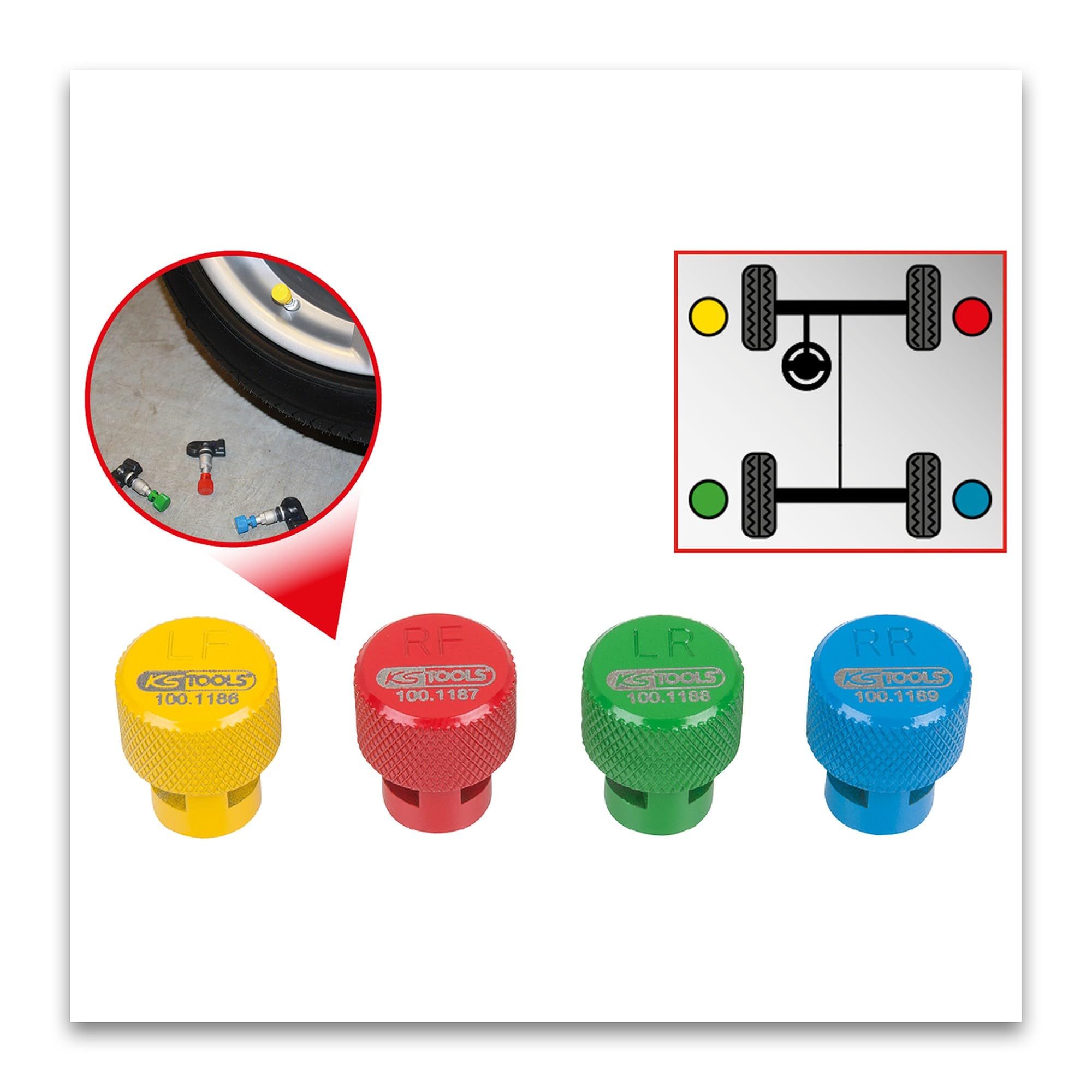 KS Tools 100.1185 RDKS/TPMS Tyre Vent Set, 4 Pieces, Colour, Size - Image 2