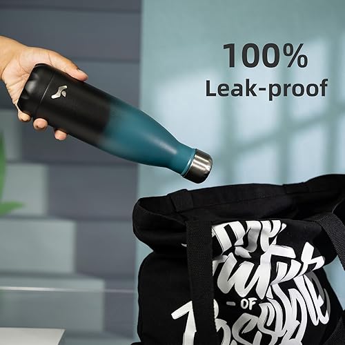 Miniatura 5 de Botella de agua 17 oz, termo de metal Vacumm con aislamiento de doble pared de acero inoxidable para viajes deportivos, color negro índigo