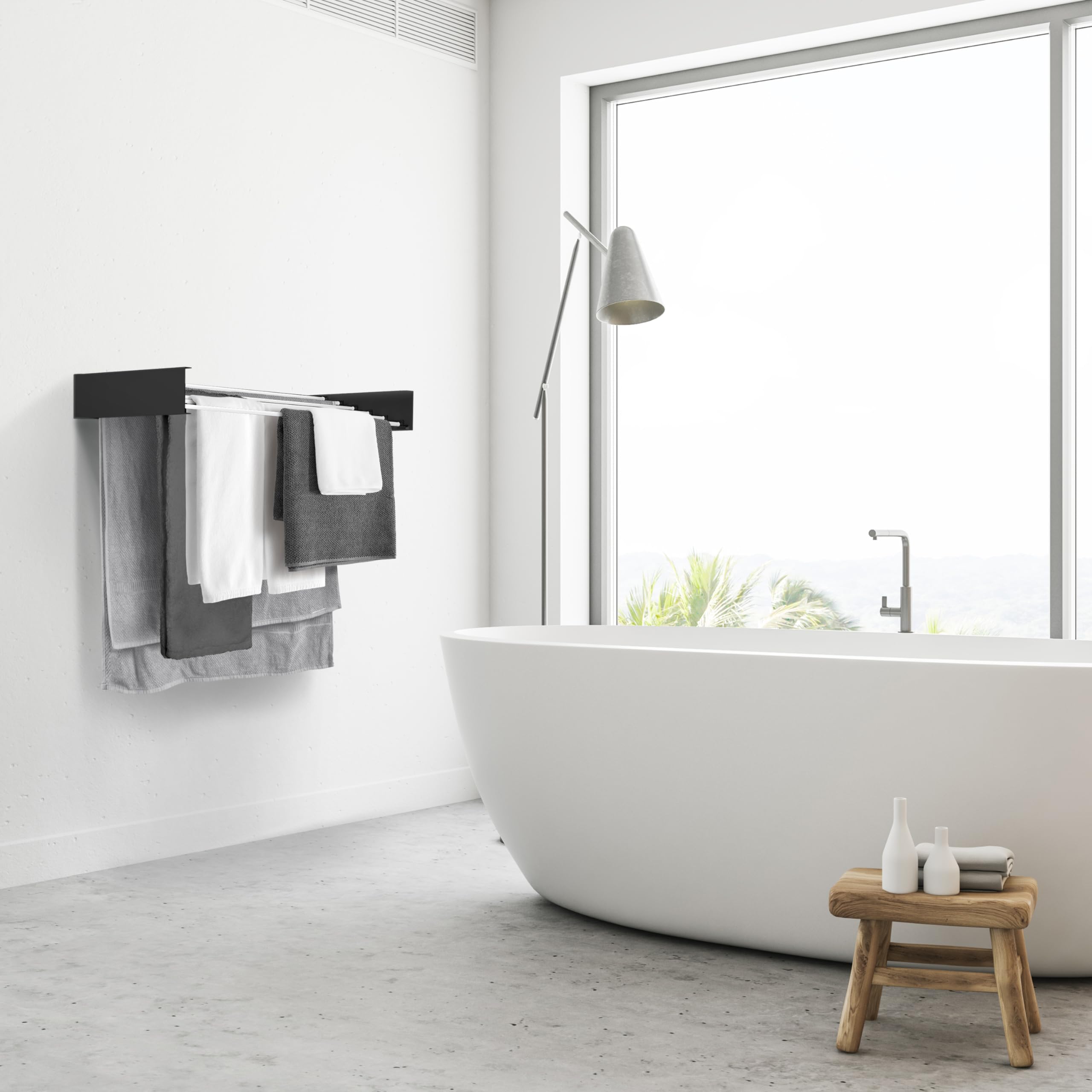 Urban Nouk Droogrek wasrek - wandmontage - intrekbaar - inklapbaar wasrek voor binnen of buiten - ruimtebesparend compact slank design (grijs, 70 cm