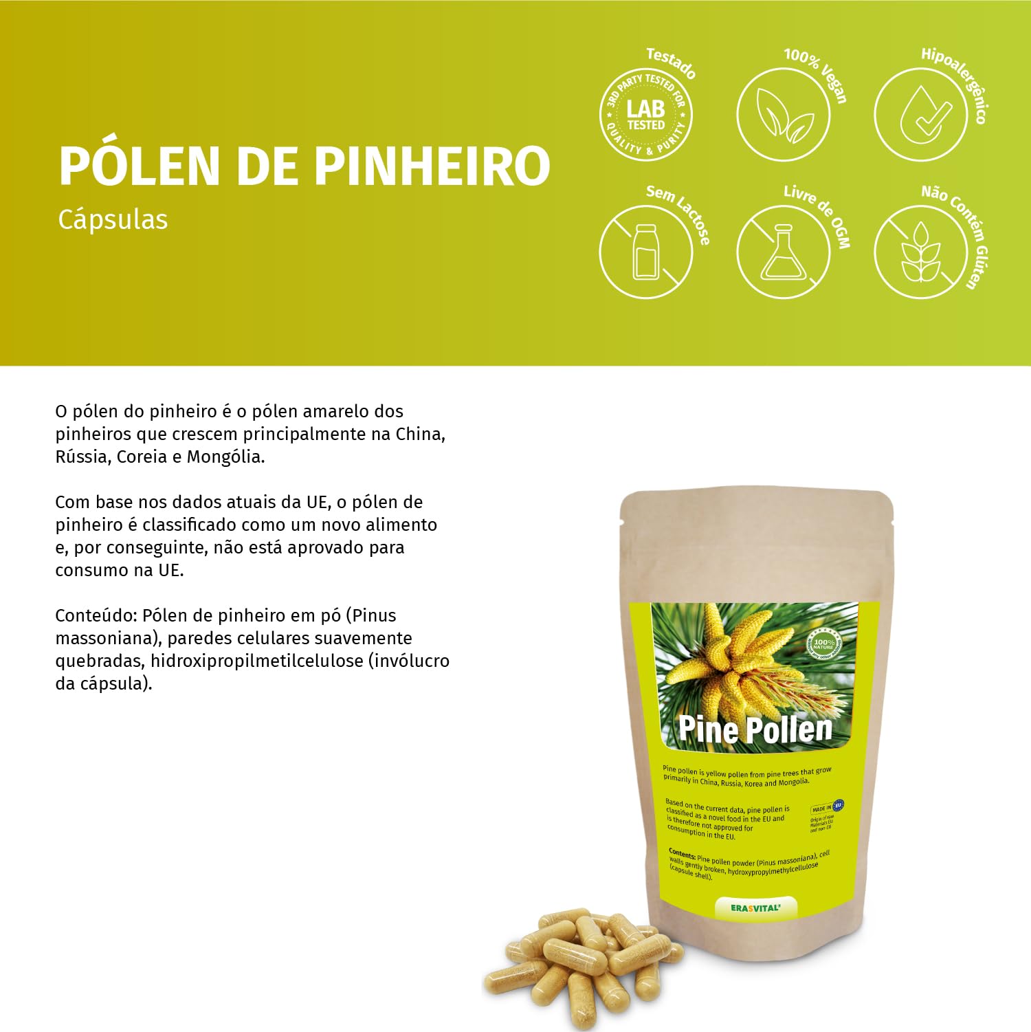 Pinien Pollen Kapseln Wildsammlung Zellwandgebrochen vegetarische Kapselhülle (540 stück (1er Pack))