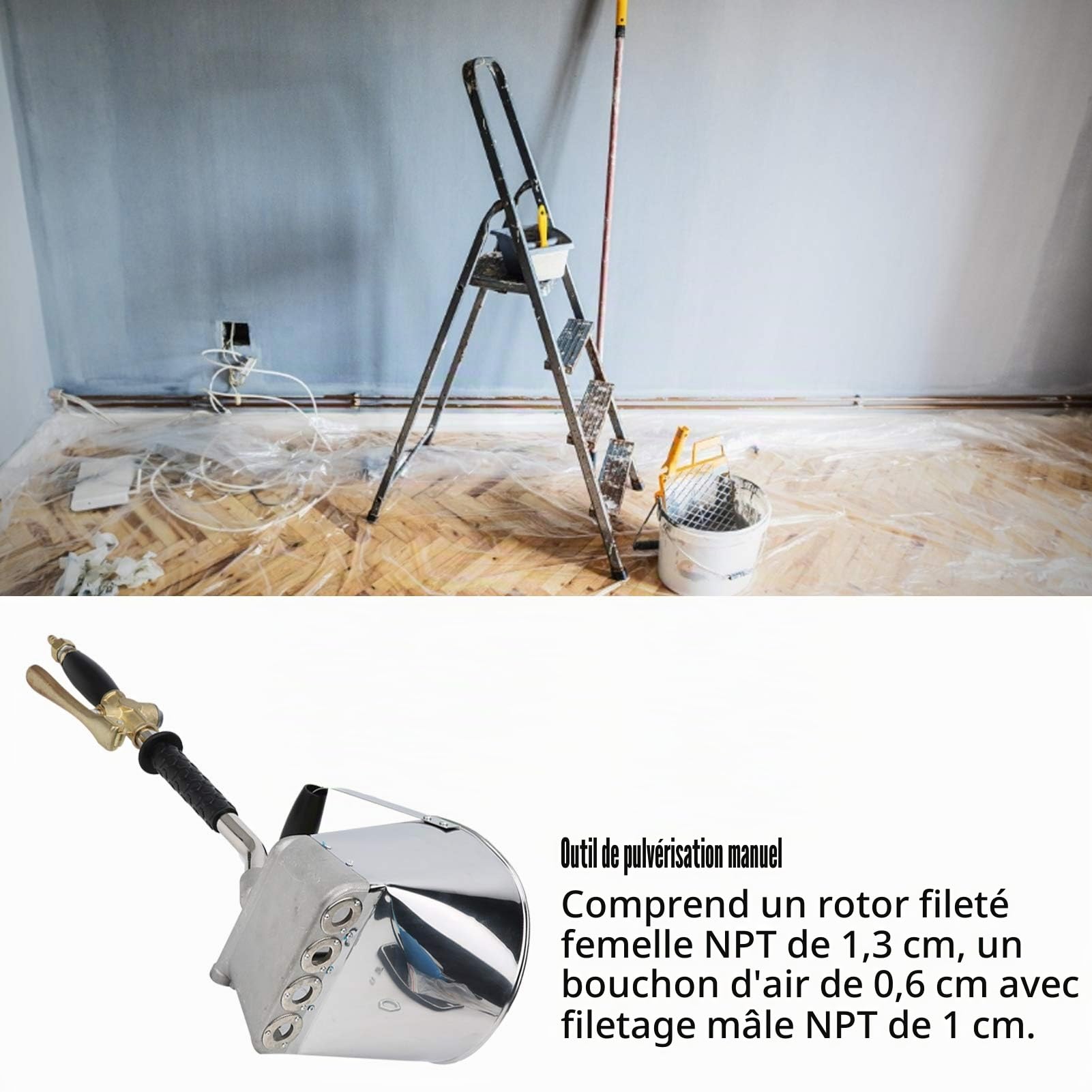 Machine à Projeter Enduit 4 Jets, Pistole à Crépir Pneumatique, pour Mortier, Plâtre et Rénovation Mur, Plafond, Outil Professionnel et Projeté Manuel