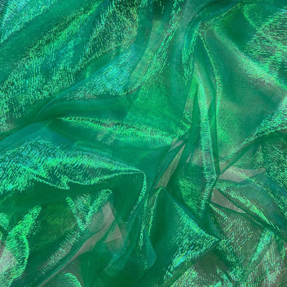 Oh Sew Crafty Limited Emerald Shimmer Organza Fabric Pearlescent Iridescent Bridal Wedding Veil 130Cm Wide Sold Per Metre (Emerald)