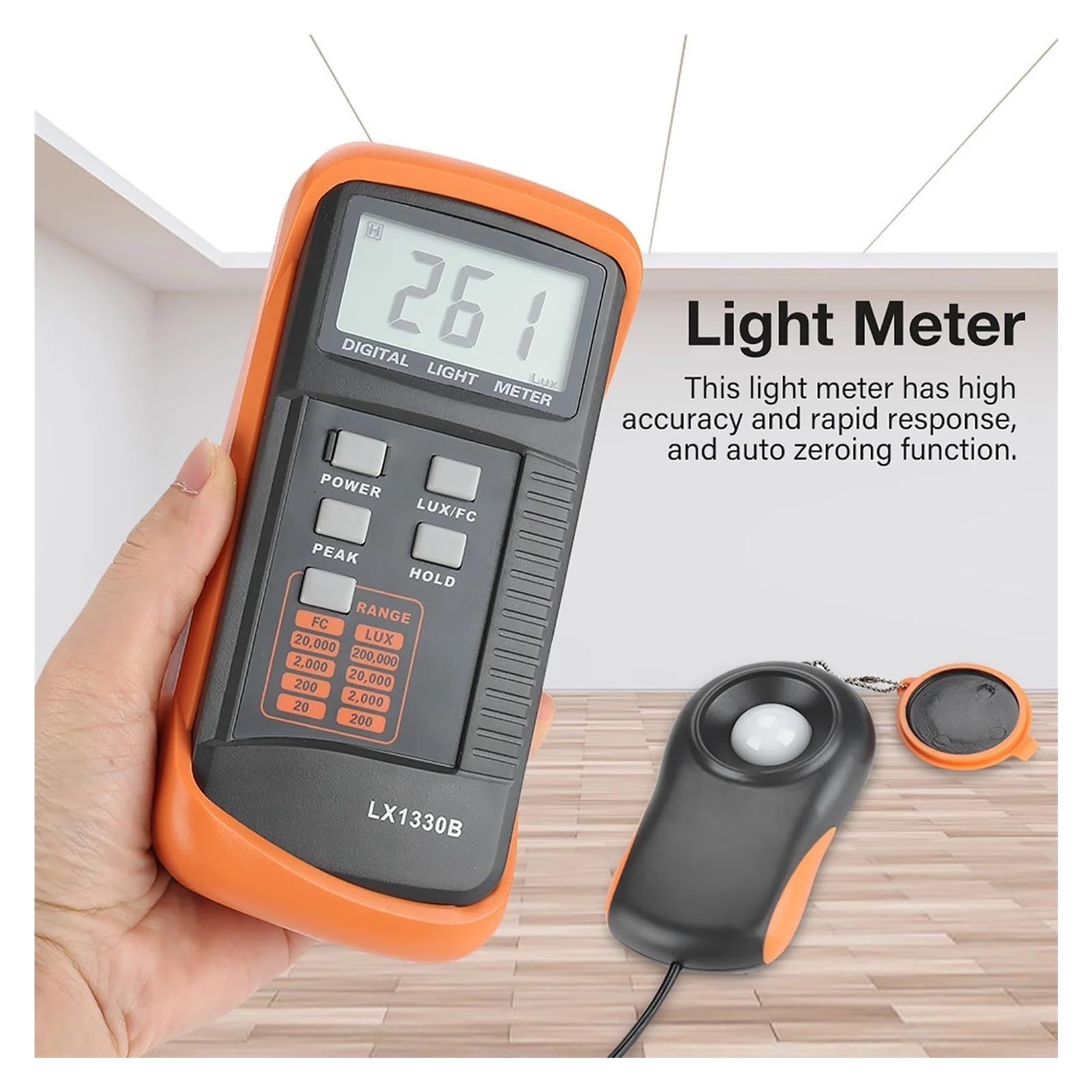 Espectrofotómetro Digital, Probador De Iluminación LX1330B Luxómetro Digital Pantalla LCD Medidor Luz 0-200 000 Lux Prueba Iluminómetro