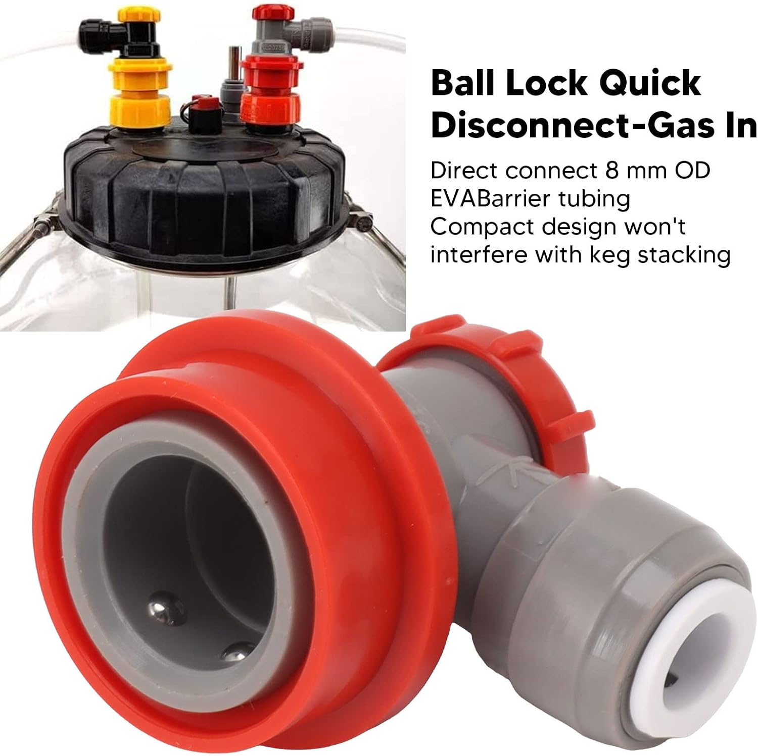 Double Tight Push in Adapter, 5 or 16 Inch Yellow Double Tight Push in Quick Connector Adapter Duotight Push in Fitting Lock Quick Disconnect for Homebrewing Bar (Red Gas)