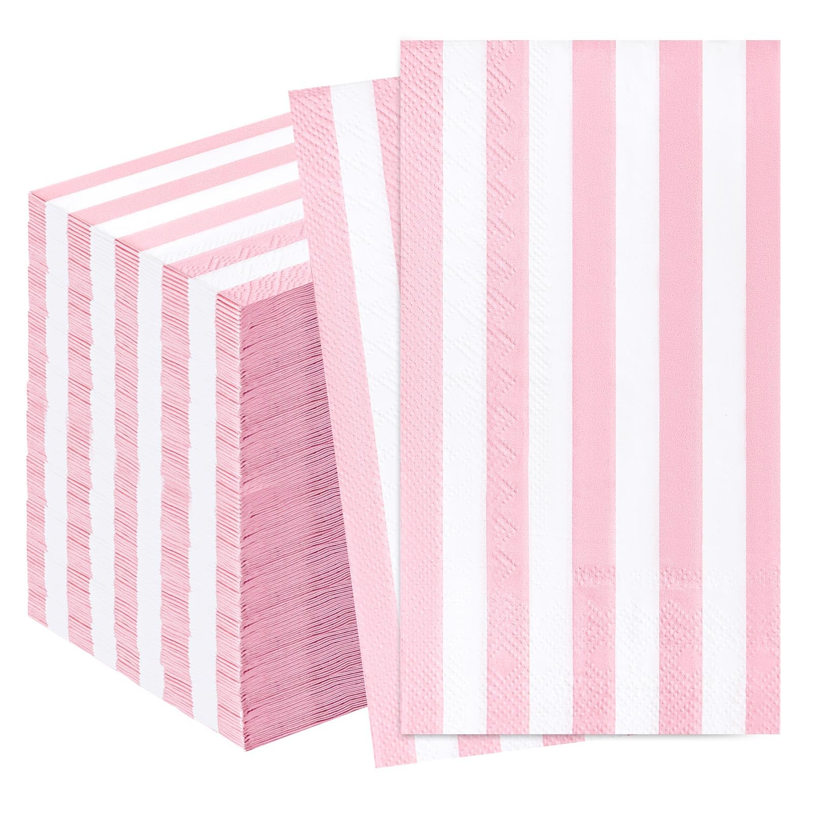 FALIZIFU 100 Pcs Light Pink Striped Dinner Napkins 3-Ply Pink and White Striped Paper Napkins Disposable Guest Hand Towels for Bathroom Wedding Baby