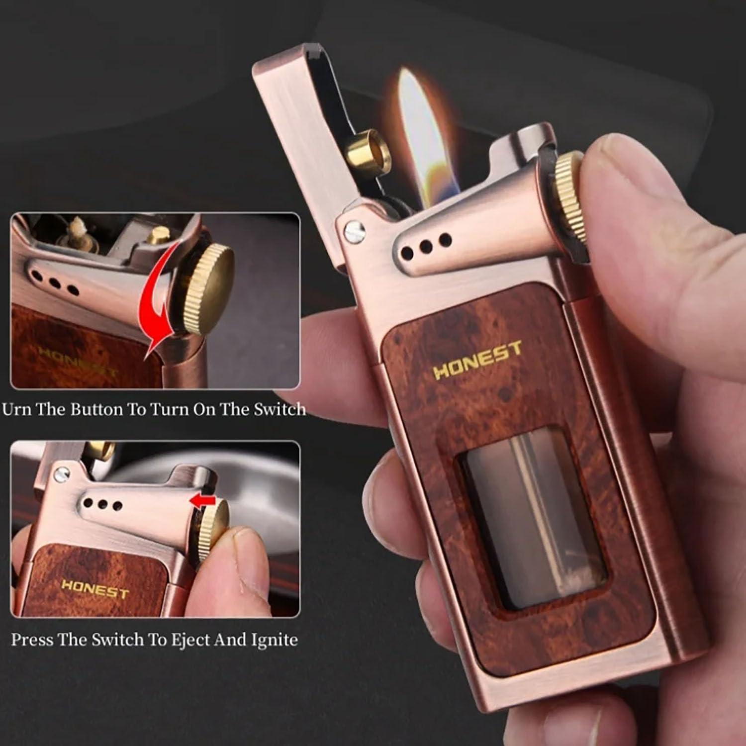 Briquet Antique Vintage Réservoir D'huile Transparent Grande Capacité Flamme Douce Coupe-Vent Briquet Robuste pour Collection