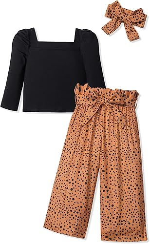 Ropa para niña, ropa de niña pequeña, cuello cuadrado, manga larga, pantalones a rayas, diadema, 3 piezas, conjunto de ropa de otoño