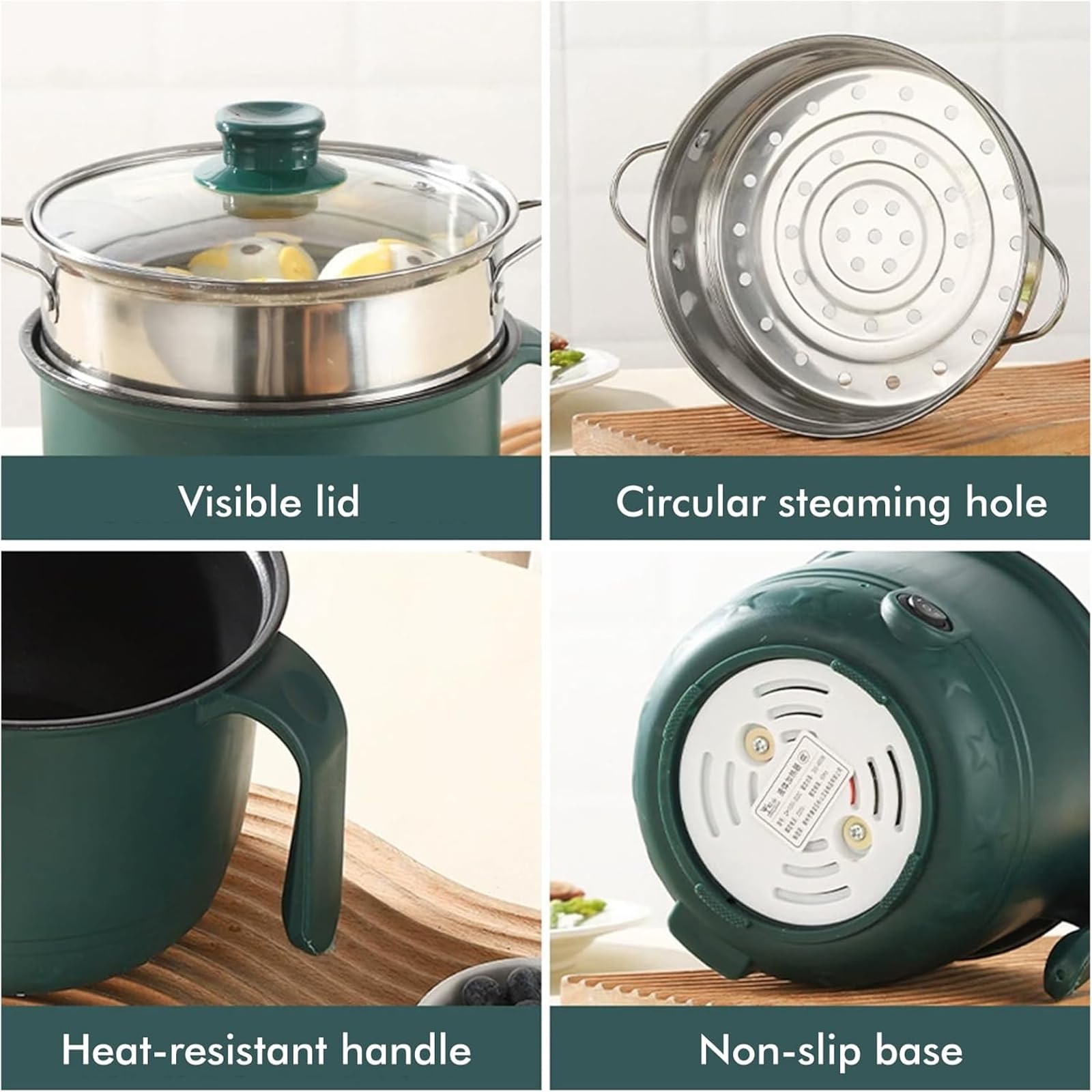 Olla Eléctrica,1.5 Litre Eléctrica Caliente Pot Con Vapor,Mini Caliente Eléctrico,Olla Sopa Rápida Portátil,Multicocina Antiadherente Portátil Para Hogar,Oficina,Dormitorio,600W,220V,Verde
