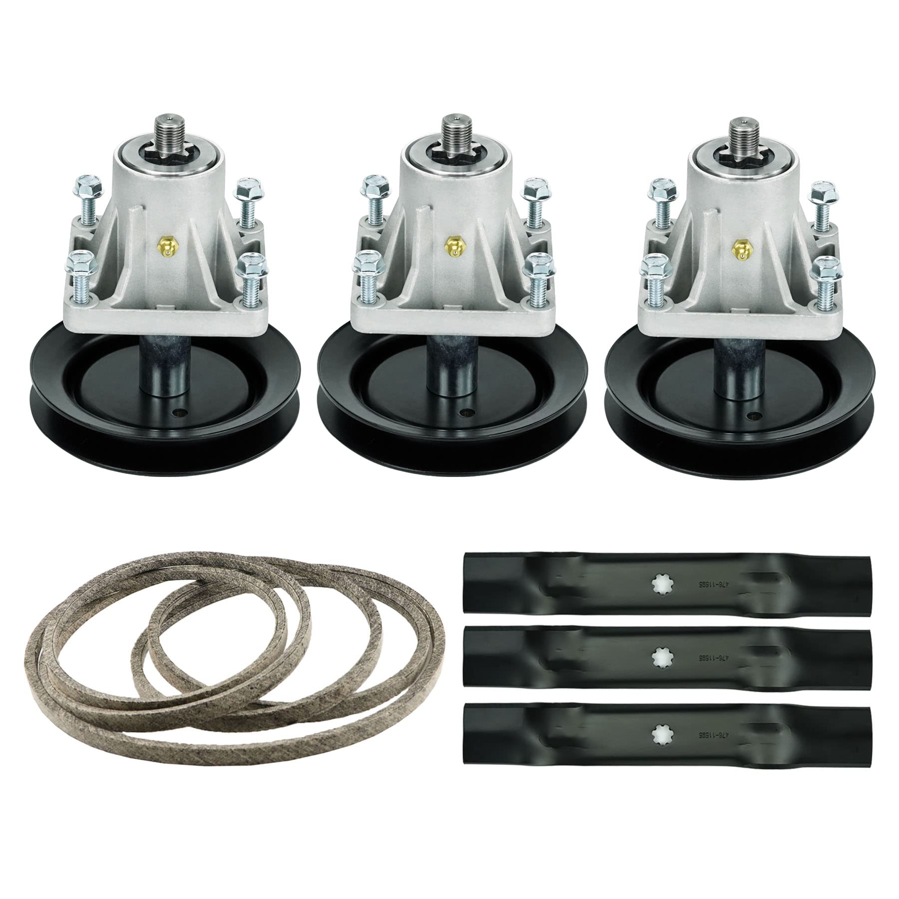 46 Inch Deck Lawn Mower Deck Rebuild Kit Fit for Cub Cadet LT1045 LT1046 I1046, 3 Spindles 618-0660 918-0660/3 Blades 177-2144 942-0644/1 Belt (122" x 1/2") 754-04153 954-04153/3 Flat Pulleys