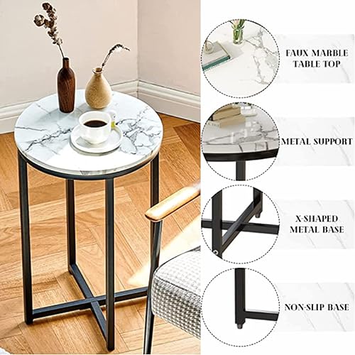 Miniatura 6 de Lamerge Juego de 2 mesas auxiliares redondas de mármol sintético con marco de metal, mesa de centro pequeña, mesa decorativa moderna, decoración del