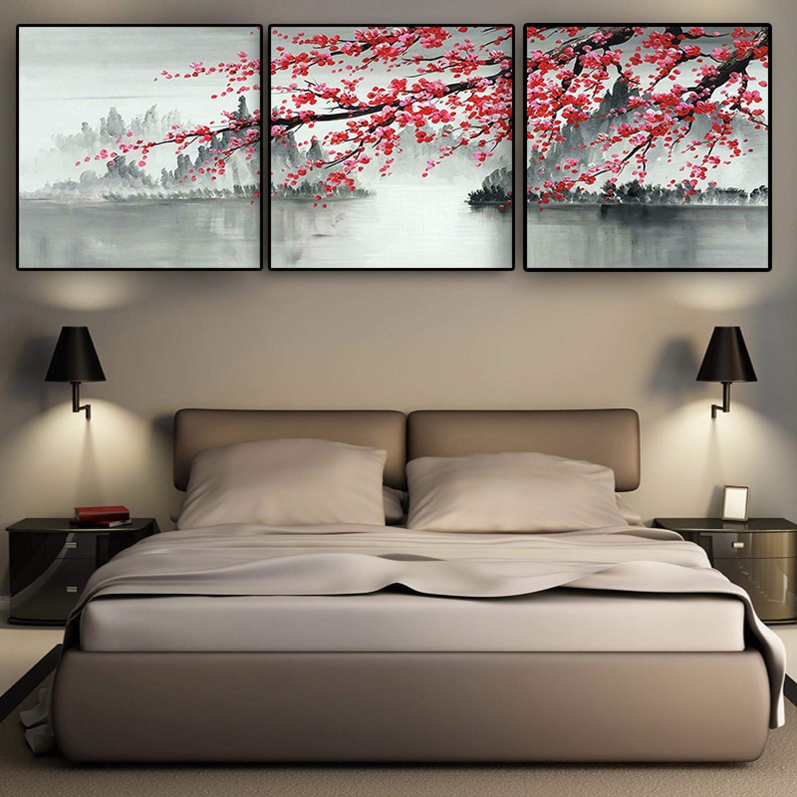 Toile Art Peinture Style Chinois Rouge Plum Blossom Lake Salon 80x80 - 8