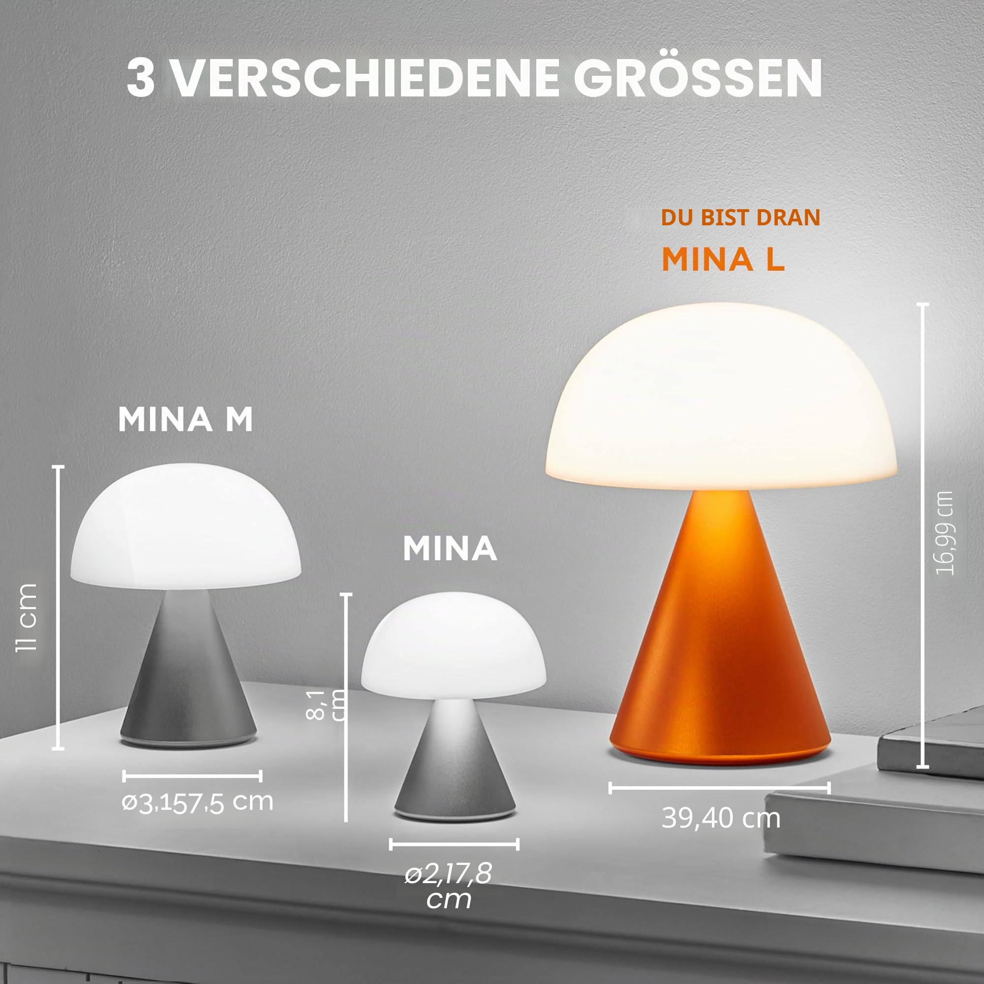 Lexon MINA L Wiederaufladbare kabellose LED-Tischleuchte, 9 Lichtfarben mit Dimmer, Touch und wiederaufladbar, bis zu 24 Stunden Akkulaufzeit - Dunkelblau